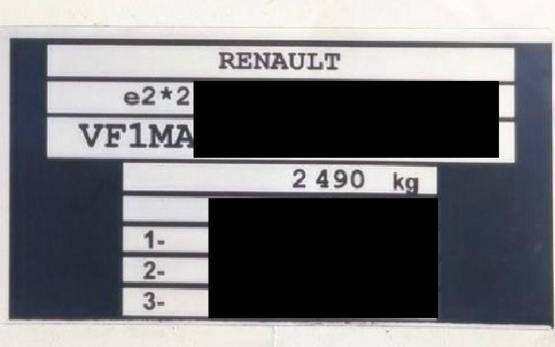Neues Typenschild mit 2500 kg zulässiger Gesamtmasse