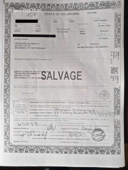 Salvage Title americano del Ford F-150
